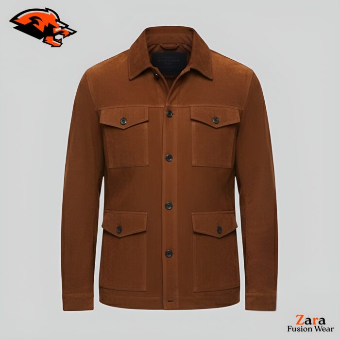 Men’s Brown Suede Jacket with Button Closure