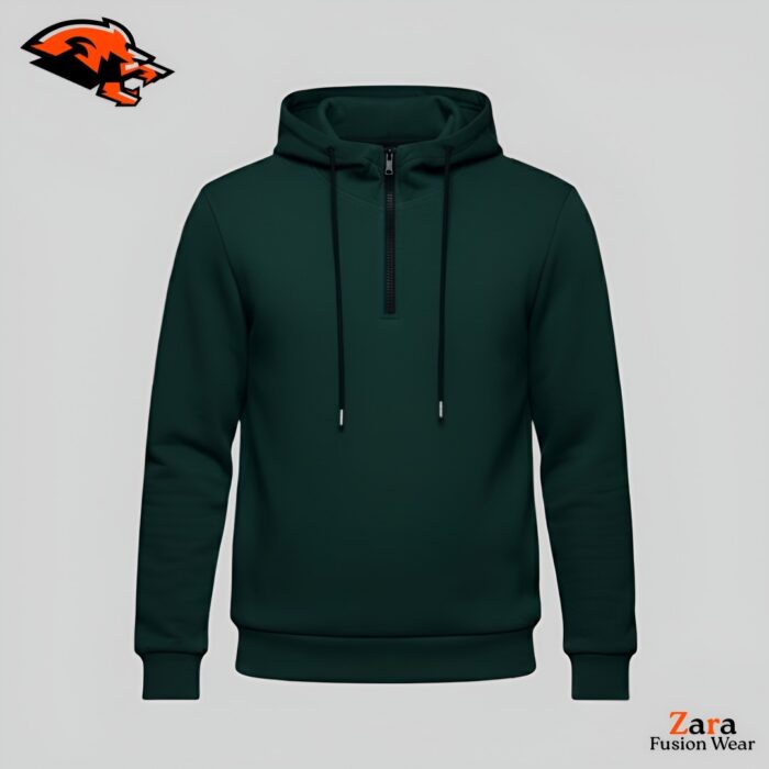 Forest Green Half-Zip Performance Custom Hoodie – Athletic & Streetwear