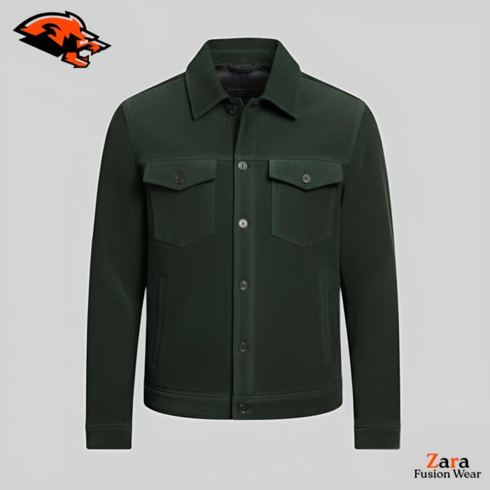 Men’s Dark Green Suede Jacket with Button Front