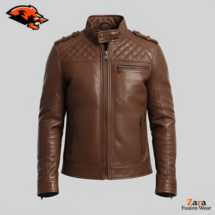 Chestnut Vanguard Brown Leather Biker Jacket – Vintage Quilted Motorcycle Style Biker Jacket