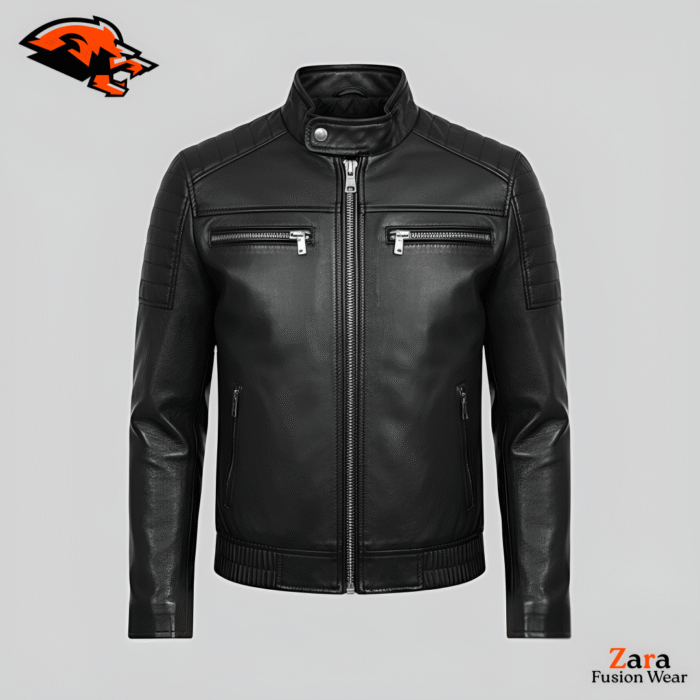 Midnight Apex Racer Black Leather Biker Jacket – Slim Fit Motorcycle Biker Jacket with Zipper Pockets