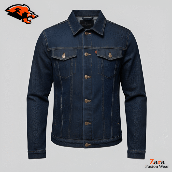 Sterling Indigo Men’s Premium Raw Denim Jacket – Dark Wash Slim Fit Trucker Jacket with Contrast Stitching