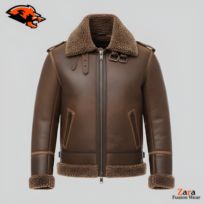 Lonnick Heritage Men’s Tobacco Brown Fur & Shearling Leather Jacket – Premium Shearling-Lined Aviator B3 Winter Bomber