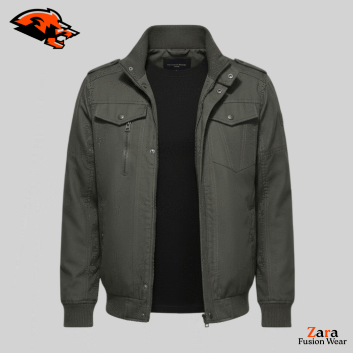 Vandermark Slate Men’s Tactical Field Bomber – Lightweight Anthracite Utility Jacket with Stand Collar & Multi-Zip Cargo Pockets