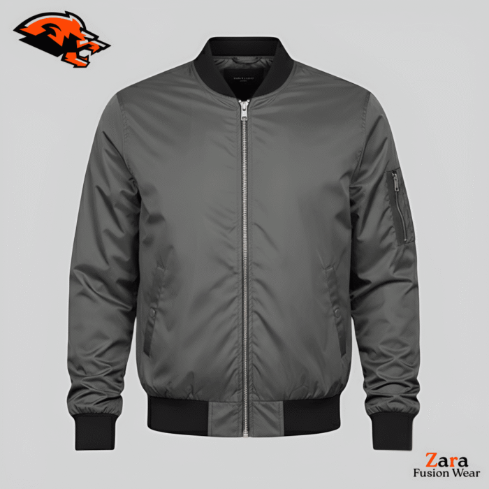 Vesper Anthracite Men’s Lightweight Grey Bomber Jacket – Slim Fit Windbreaker with Utility Sleeve Pocket