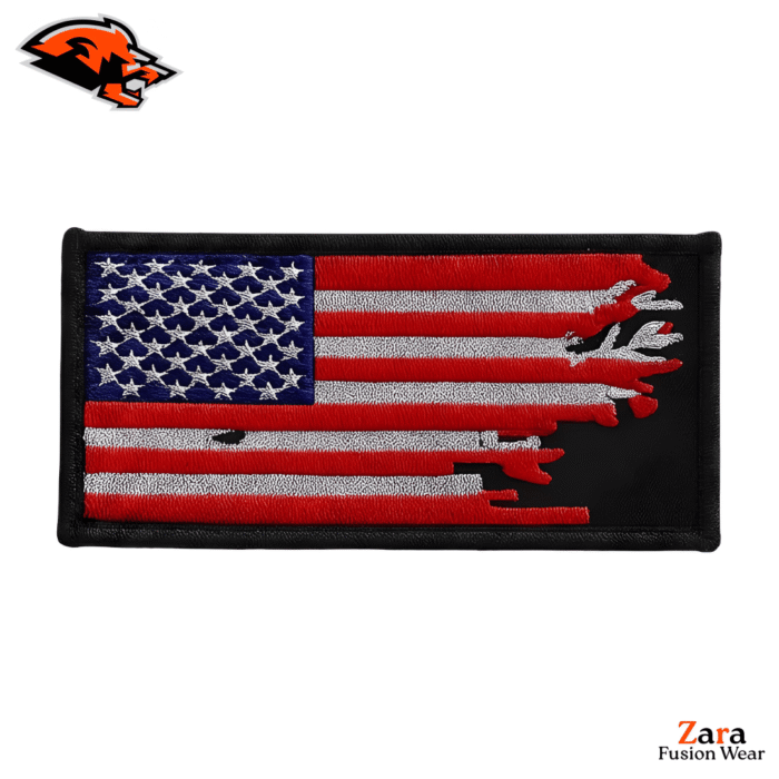 Bold Statement: Distressed 3D Embroidered USA Flag Patch – Edgy Ripped Effect Design with Black Border for Custom Gear