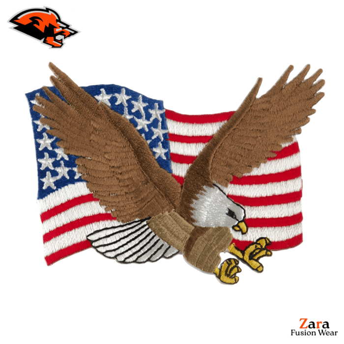 Majestic Freedom: Premium 3D Embroidered Eagle & USA Flag Badge – Detailed Soaring Eagle Design for Custom Liberty Gear