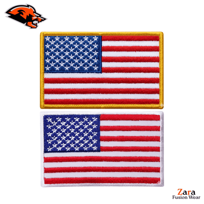 Dynamic Duo: Premium 3D Embroidered USA Flag Patches – Iconic American Style in Classic White & Vibrant Orange Borders