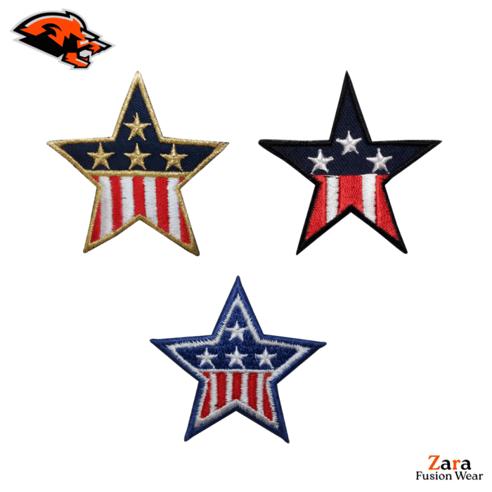 Iconic Stars: Collection of Premium 3D Embroidered USA Flag Patches – Set of Three Unique Star-Shaped Designs for Custom Gear