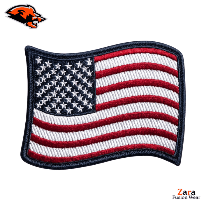Waving Pride: Premium 3D Embroidered USA Flag Patch – Dynamic Waving Effect Design with Black Border for Custom Apparel
