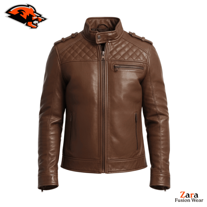 Men's Brown Genuine Leather Café Racer Jacket – Ashven Ridge Premium Slim Fit Motorcycle Biker Jacket with Quilted Shoulders & Vintage Finish