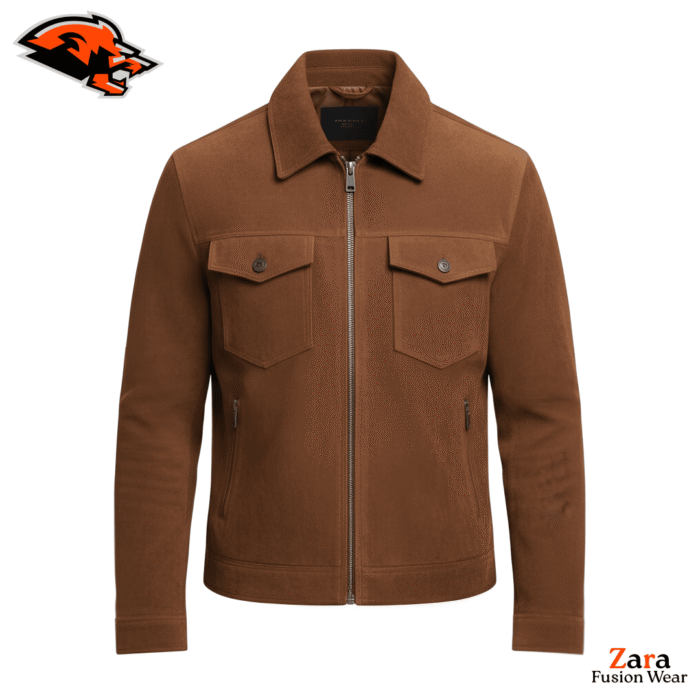 Men's Brown Genuine Suede Jacket – Valenridge Heritage Premium Trucker Jacket with Shirt Collar, Zip Front, Classic Western Style & Luxury Casual Outerwear