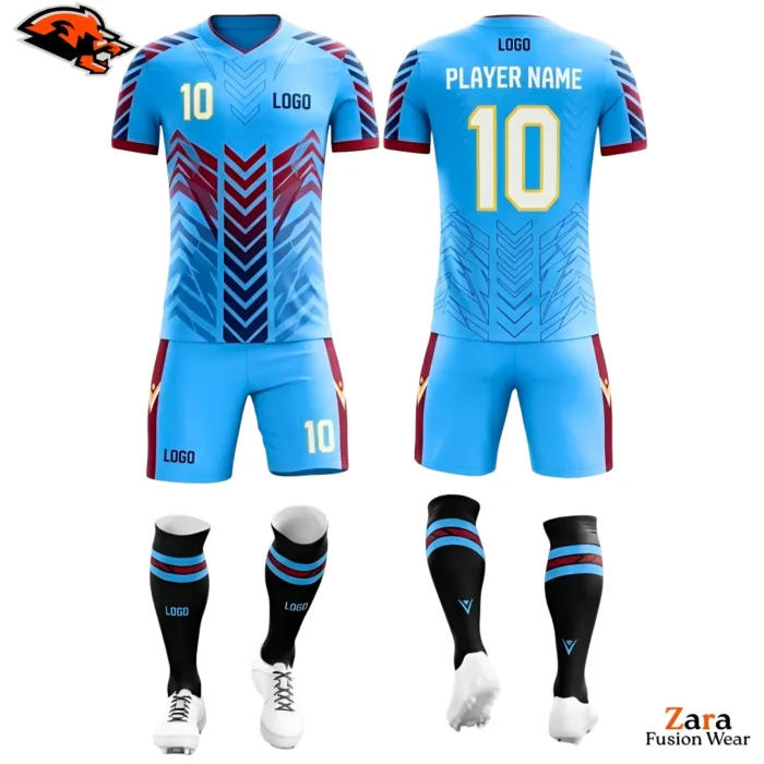 Custom Sublimated Football Uniform Set – Sky Blue Jersey Shorts Socks