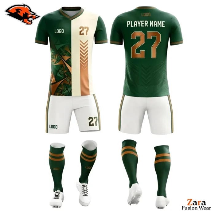 Custom Sublimated Football Uniform Set – Green Cream Jersey Shorts Socks