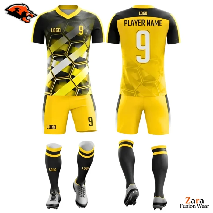 Custom Sublimated Football Uniform Set – Yellow Black Jersey Shorts Socks