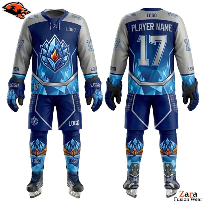 Custom Sublimated Ice Hockey Uniform Set – Navy Blue Jersey Shorts Socks